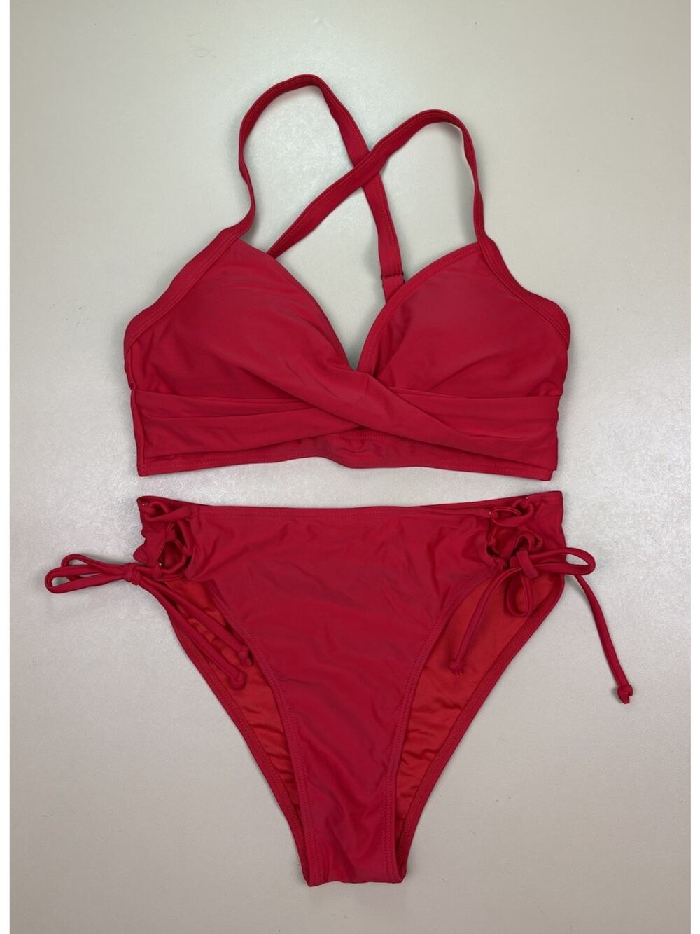 Blooming Jelly Red Bikini Set Small Push Up High Waisted Lace Up Swim NWOT